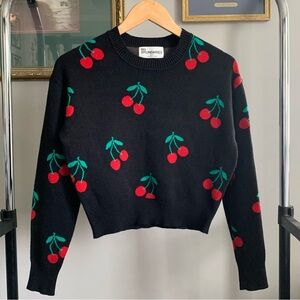 Cherry Crew Neck Sweater in Black No Boundaries XS Retro Style